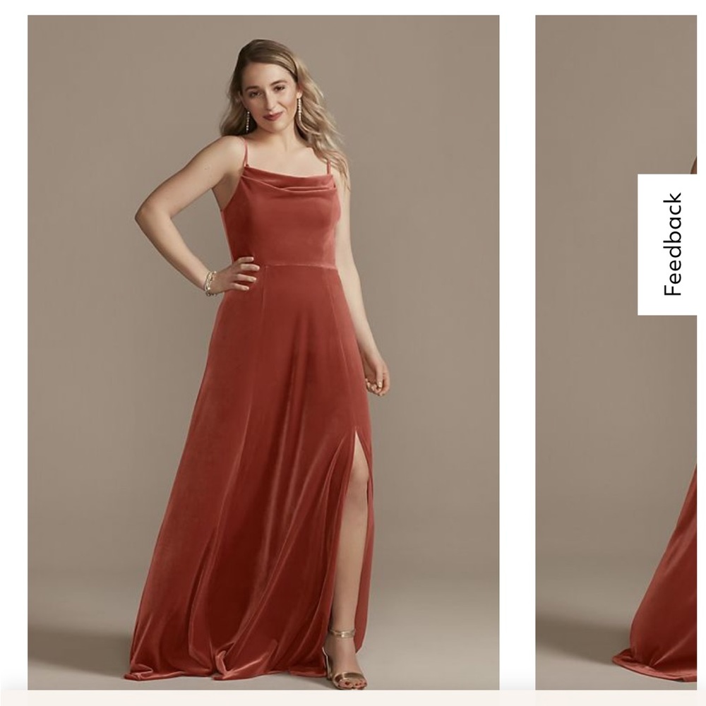 David’s Bridal velvet cowl neck spaghetti strap bridesmaid dress - Size 8
